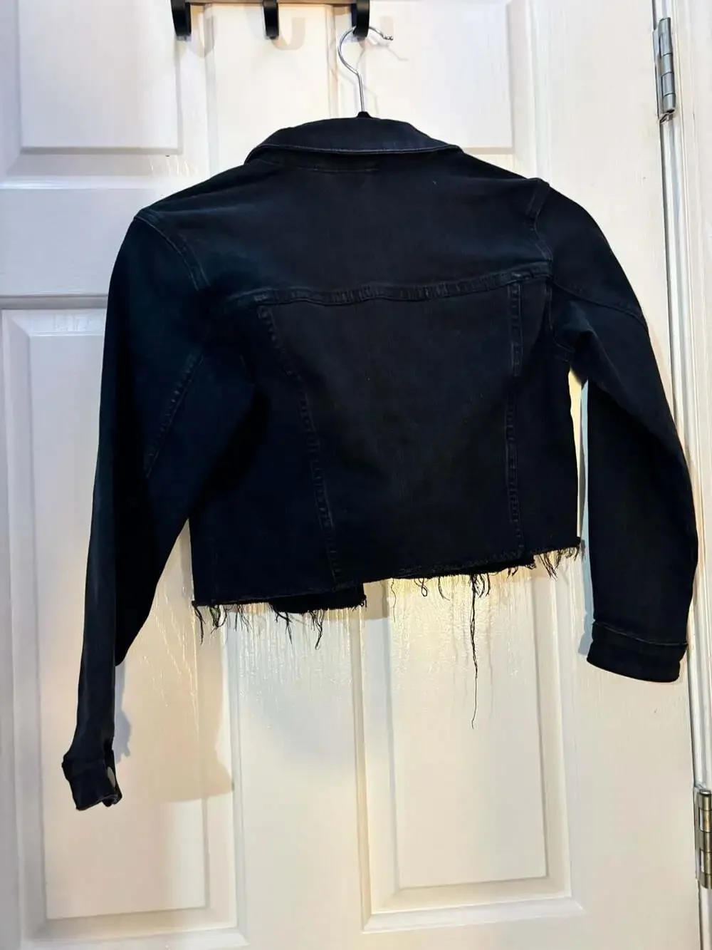 Wonder Nation Girls Black Distressed Cropped Denim Jacket Size M 7-8